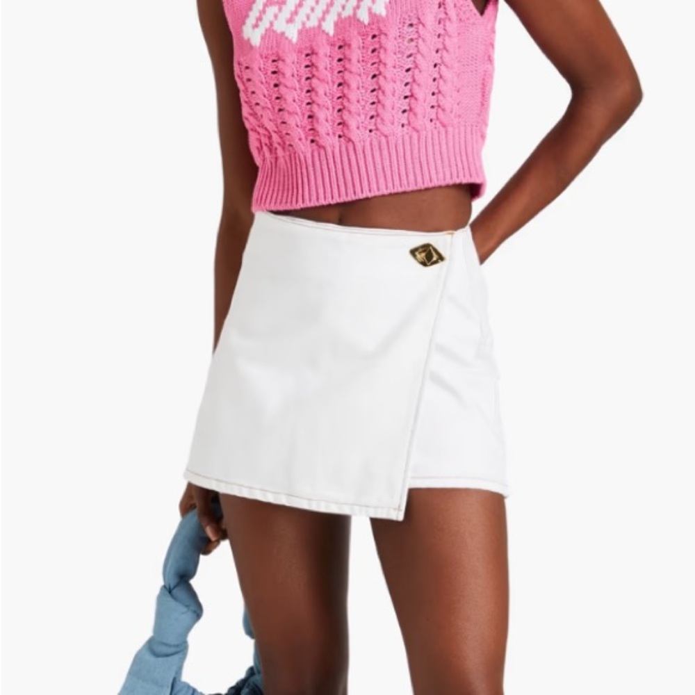 GANNI white wrap around denim mini skirt